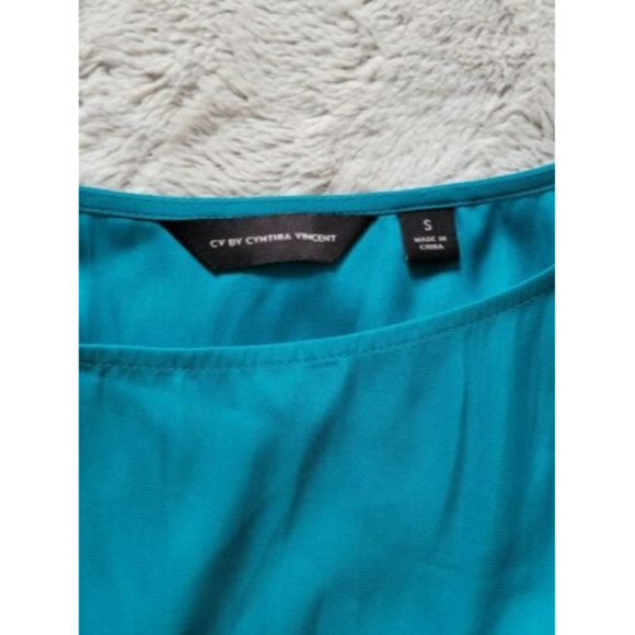 ✨CL CV By Cynthia Vincent Blue Thick Banded Waist Spanish Flare Short Sleeve Sm - Picture 8 of 13